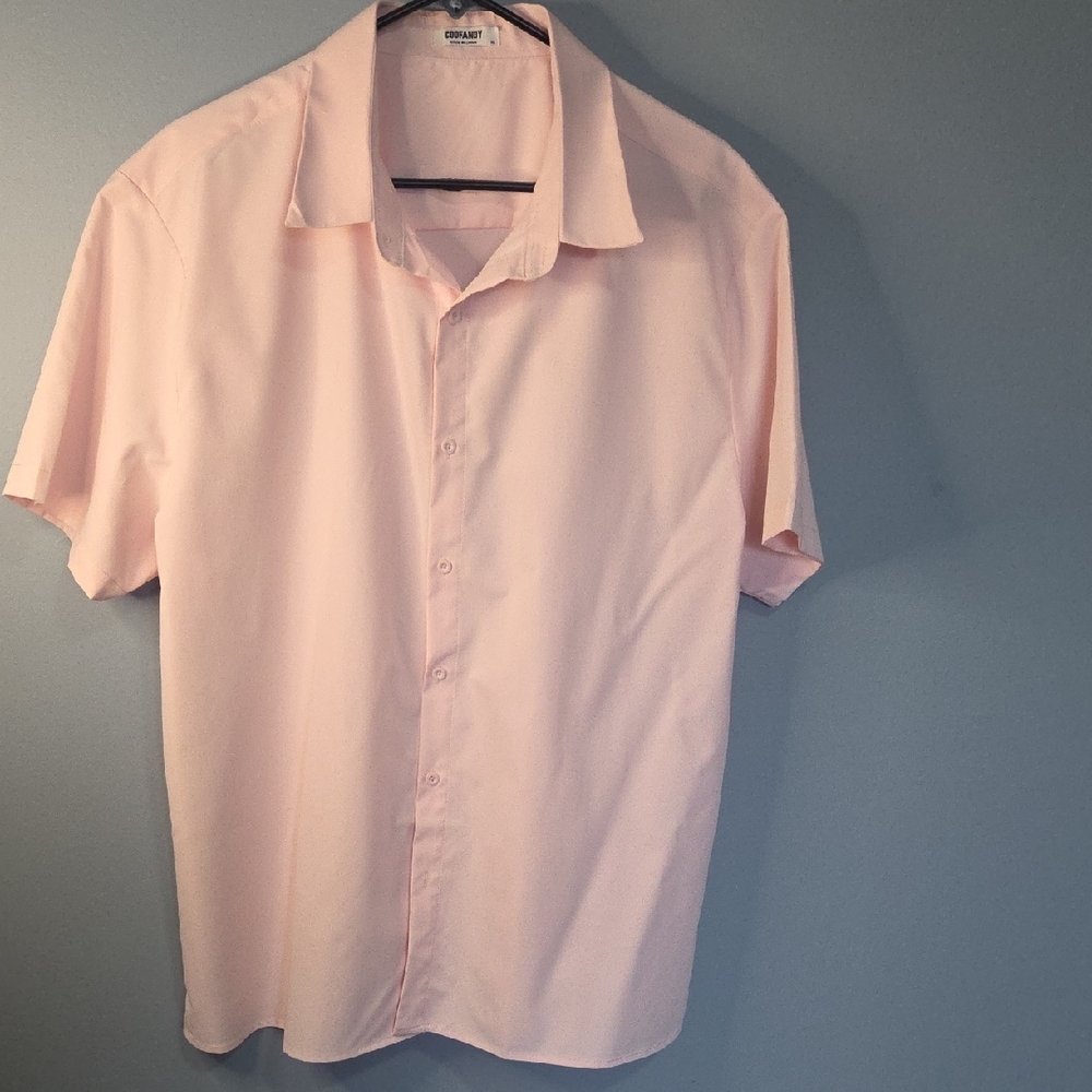 Mens Coofandy Button Down Short Sleeved Shirt Light Pink XL